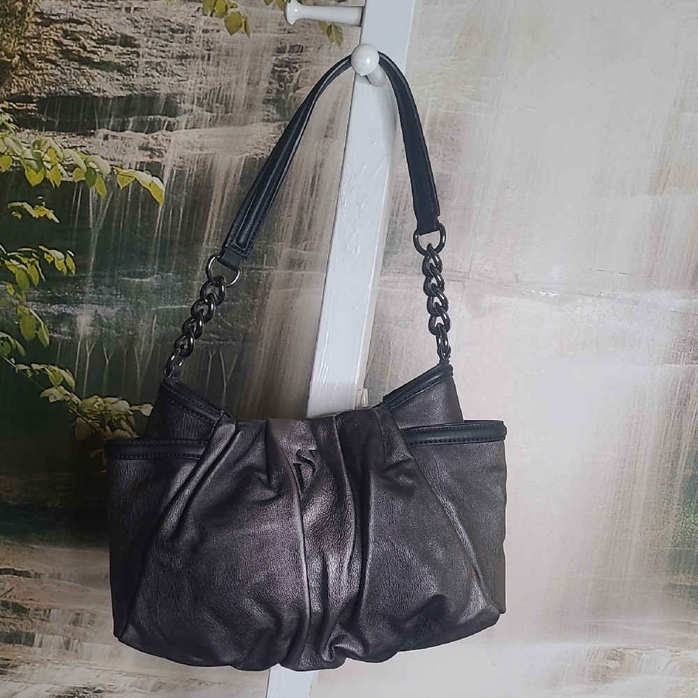 Simply Vera Vera Wang Sidekick faux leather shiny gray satchel purse handbag